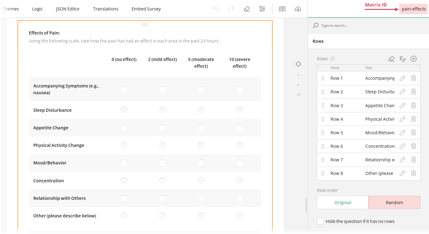 How to randomize rows in a Single-Select Matrix